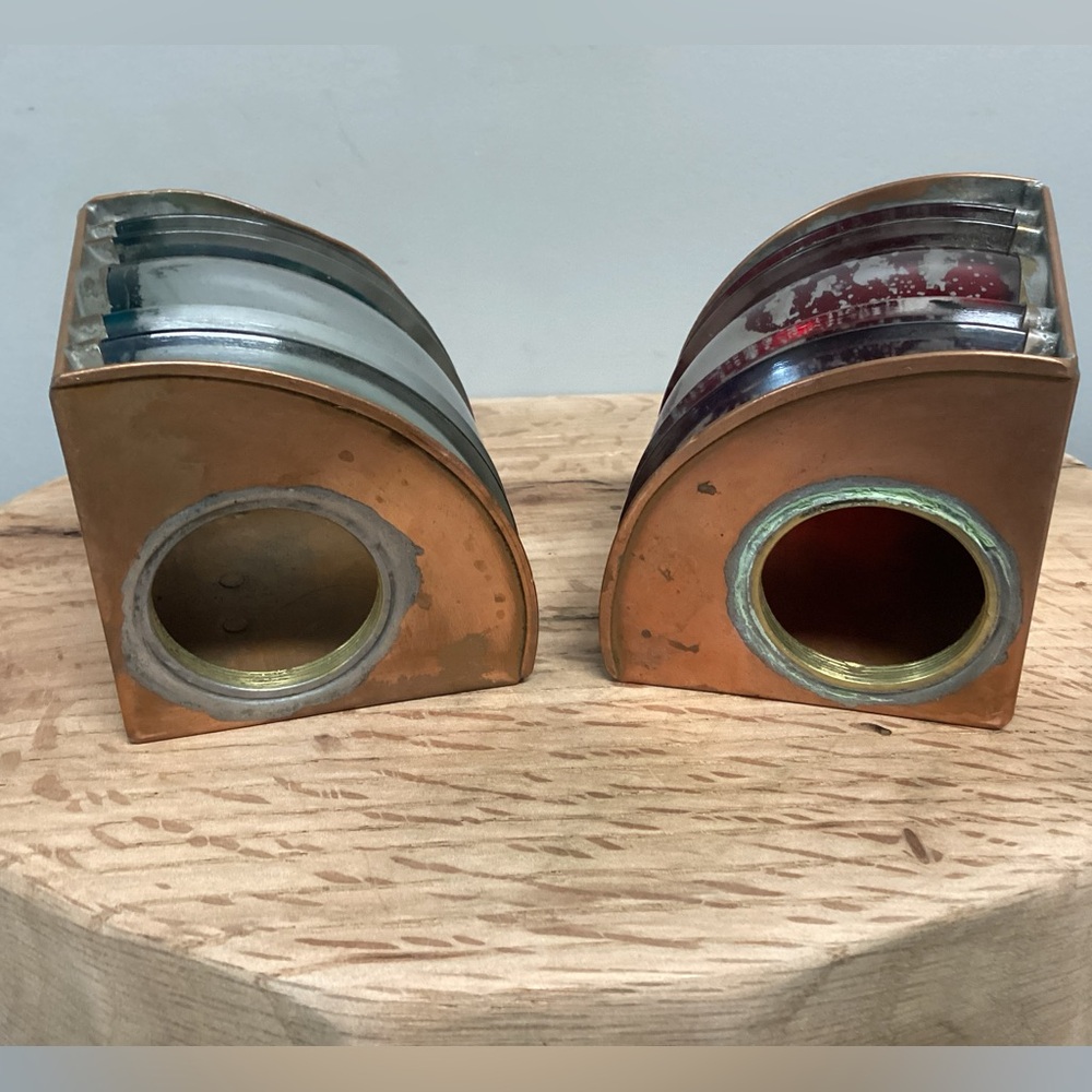🟠 Vintage - Antique ? Copper Brass & Glass Crafted Nautical Boat Lanterns Rare - Picture 7 of 16